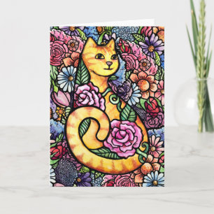 Cartão Jardim de Flores de Gato Laranja