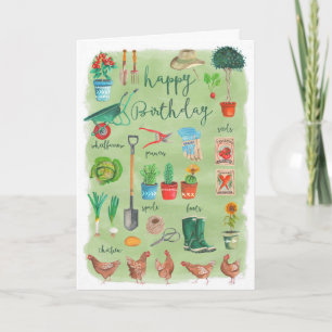 Cartão Jardim de jardinagem verde elegante Feliz aniversá