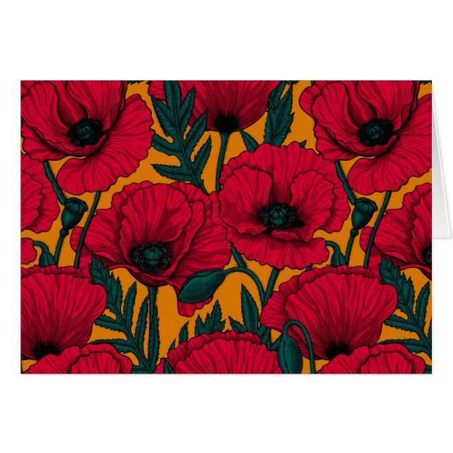 Cartão Jardim de papoila-vermelha (Frente Horizontal)