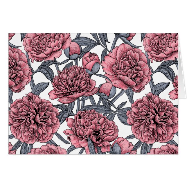 Cartão Jardim de peônias rosa (Frente Horizontal)