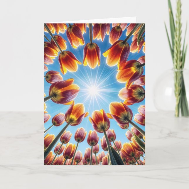 Cartão Jardim de Tulipas Holandês de Aniversário (Frente)