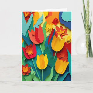 Cartão Jardim de Tulipas Vibrantes Recortado em Papel