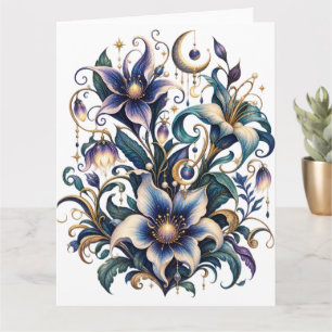 Cartão Jardim Encantado da Meia-Noite: Azul e Dourado Lum