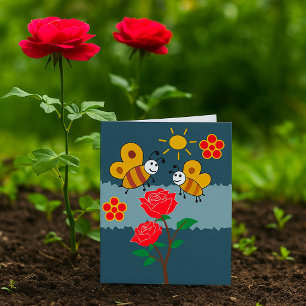 Cartão Jardim Floral de Abelhas e Rosas