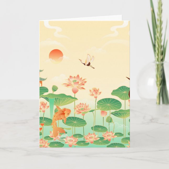Cartão Jardim Japonês Koi Pond e Waterlily Art (Frente)