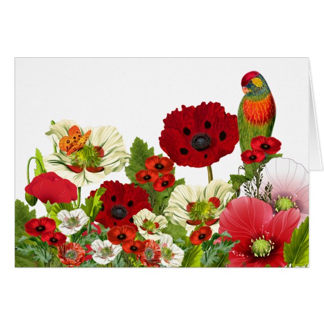 Cartão Jardim Poppy com Vazio de papagaio Lorikeet (Frente horizontal)