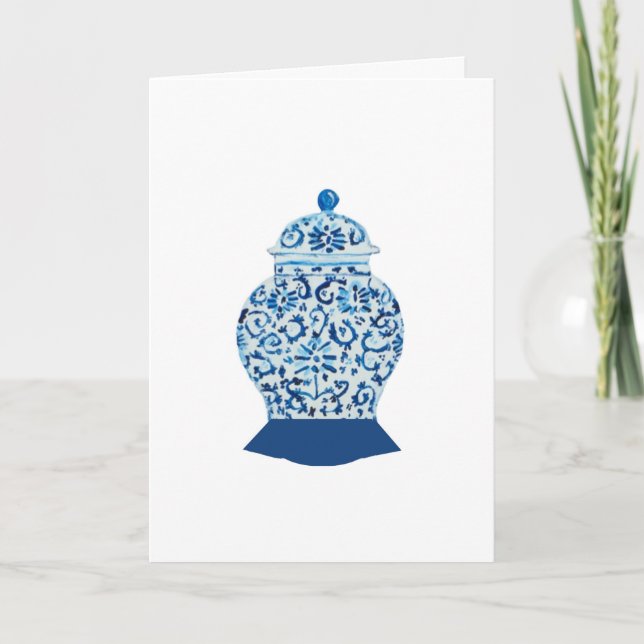Cartão Jarro de Boas Vindas Azul e Branco com Gengibre (Frente)