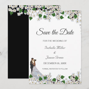 Cartão Jasmine em Preto e Branco Save the Date de Casamen