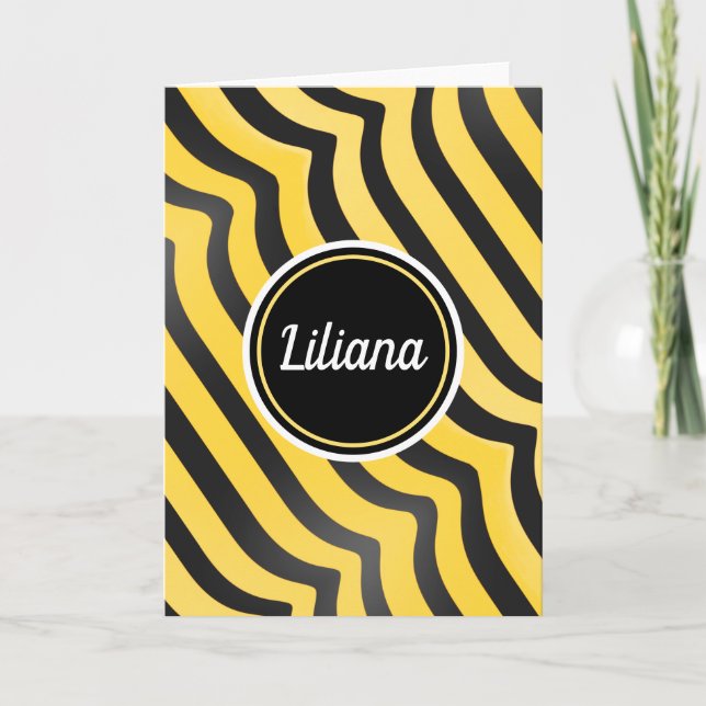 Cartão Jazzy Cute Black e Yellow Striped Bumblebee (Frente)