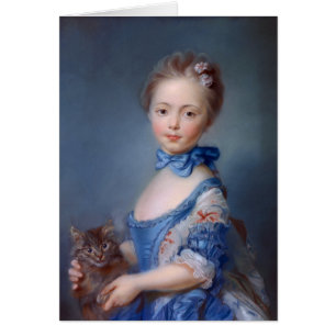 Cartão Jean-Baptiste Perronneau: Menina com gatinho