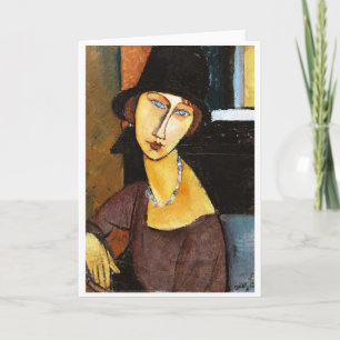 Cartão Jeanne Hebuterne com chapéu e colar, Modigliani