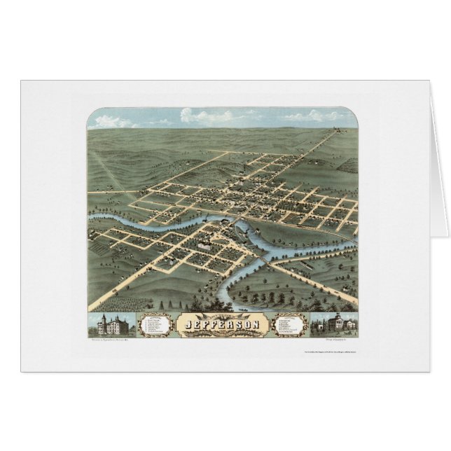 Cartão Jefferson, mapa panorâmico dos WI - 1870 (Frente Horizontal)