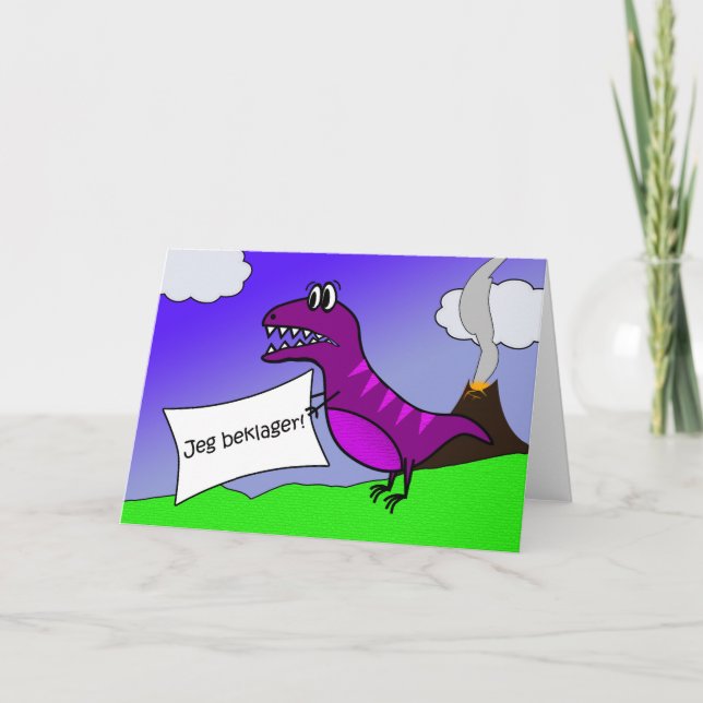 Cartão Jeg Beklager Eu sinto muito no Dinossauro Roxo Din (Frente)