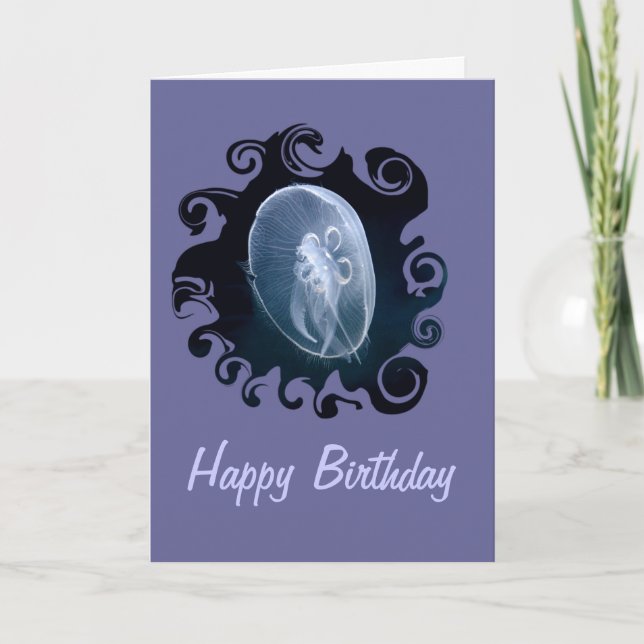 Cartão Jellyfish Bright Translucent Blue Birthday (Frente)
