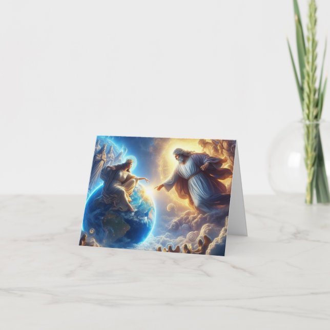 Cartão Jesus, a mulher tocando a mão de Deus (Frente)