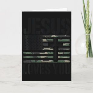 Cartão Jesus Ama Você Camuflagem Cristão 4 de Julho Homen