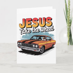Cartão Jesus Assume o Volante Carro Musculoso Vintage
