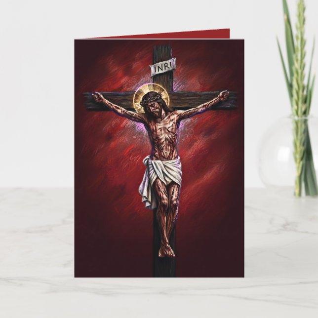 Cartão Jesus Crucified Blessed Easter Card Red (Frente)