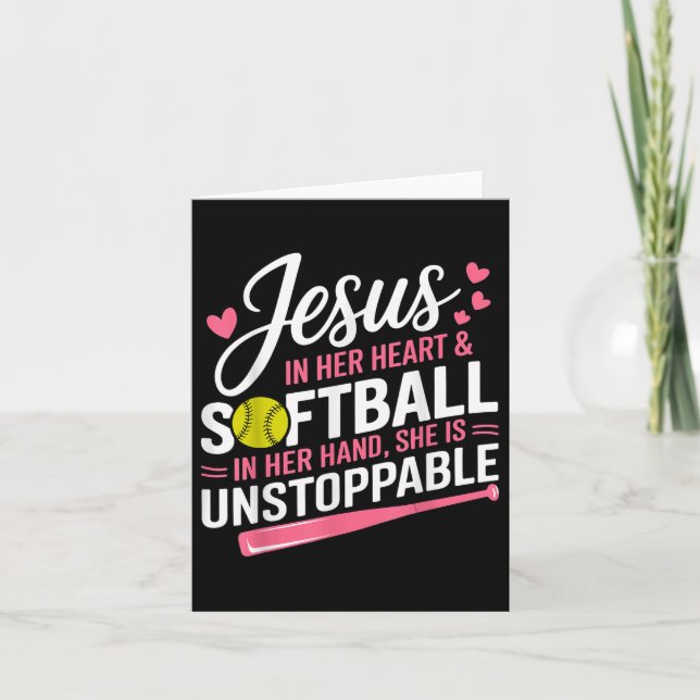 Cartão Jesus Em Seu Coração E Softball Em Sua Mão Softba (Frente)