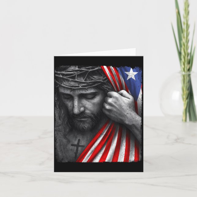 Cartão Jesus Faith Cross Crown America Puerto Rico Herita (Frente)
