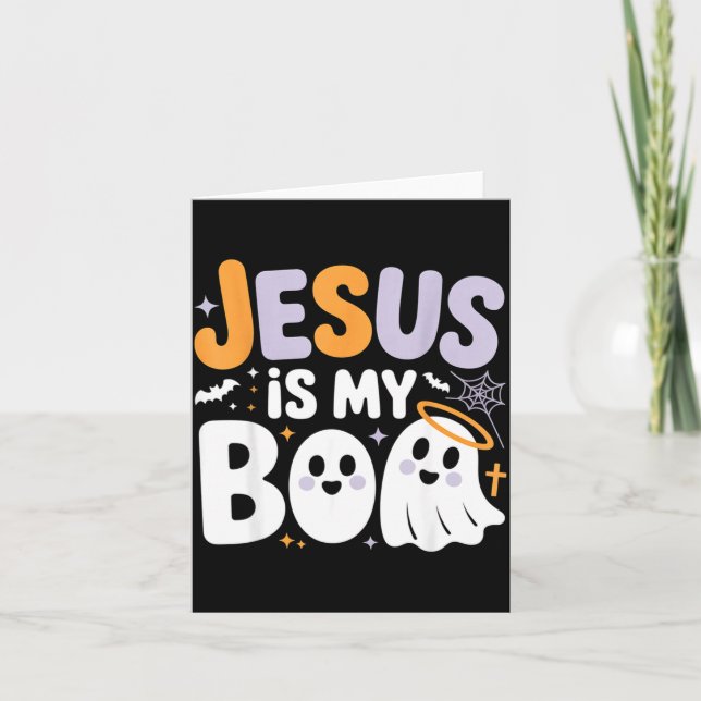 Cartão Jesus Is My Boo Cute Christian Halloween Ghost Fun (Frente)