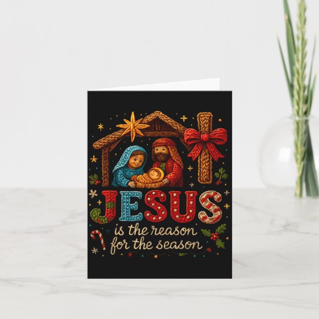 Cartão Jesus Is The Reason For Season Yarn Crochet Art De (Frente)