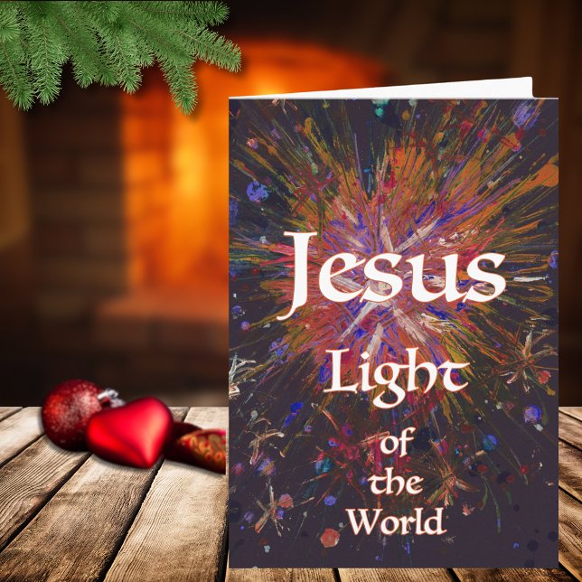 Cartão Jesus Luz da Citação Mundial da Bíblia de Natal (Jesus light of the world religious Christmas holiday folded card with bible quote)