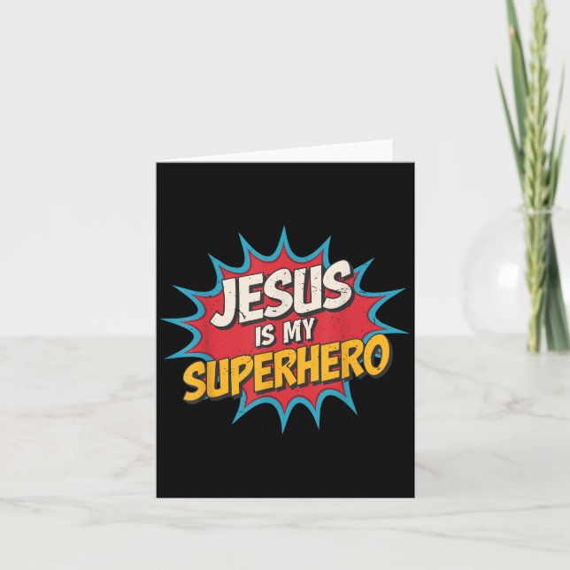 Cartão Jesus Menino é Meu Super-herói Cristão Deus Filho (Frente)