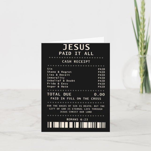 Cartão Jesus Pagou Tudo Versículo Bíblico de Fé Cristã En (Frente)