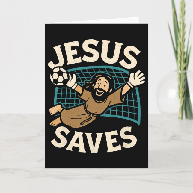 Cartão Jesus salva I Fé Cristã I Jesus goleiro de futebol (Frente)