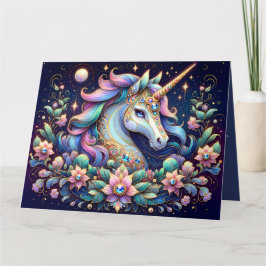 Cartão Jewel Toned Unicorn Floral Fantasy
