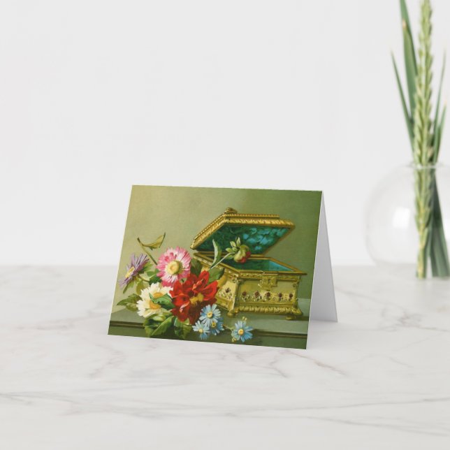 Cartão Jewelry Box e Flores - Notecard personalizável (Frente)