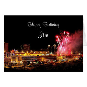 Cartão Jim Birthday Fireworks Kansas City Plaza Lights