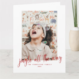 Cartão Jingle All Way Red Script 2 Photo Holiday Card