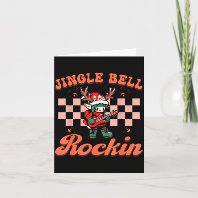 Cartão Jingle Bell Rocking Christmas Elf Rock N Roll Guit (Frente)