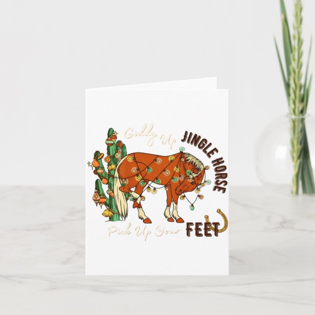 Cartão Jingle Funny Horse Ck Up Your Feet Cactus Western, (Frente)