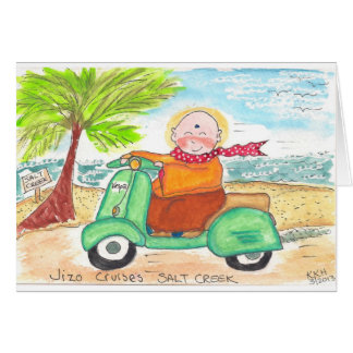 Cartão Jizo cruza praia da angra de sal