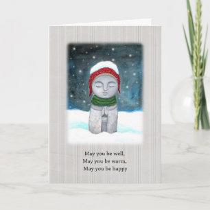 Cartão Jizo na Neve Arte Texto Personalizado Feriado Budi