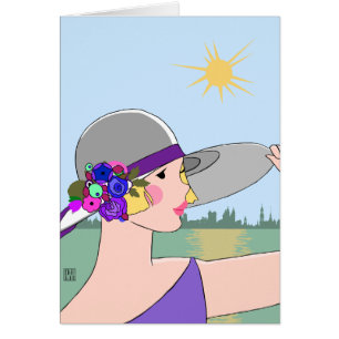 Cartão Joanne - retrato do art deco em roxo & em azul