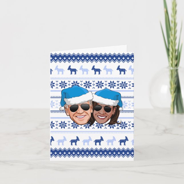 Cartão Joe e Kamala Natal Azul (Frente)