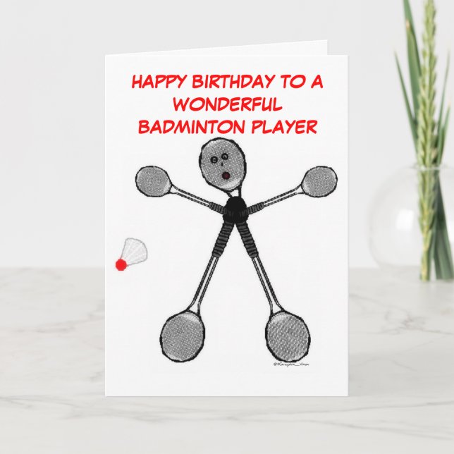 Cartão Jogador de Badminton Feliz Aniversário (Frente)