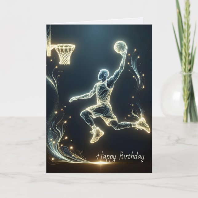 Cartão Jogador de basquete Neon Birthday (Frente)