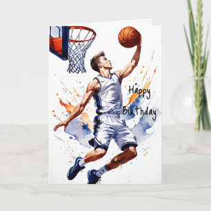 Cartão Jogador de Basquete Splash Aquarela Feliz Aniversá