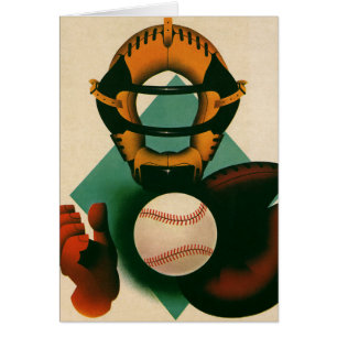 Cartão Jogador de beisebol esportivo vintage, receptor co