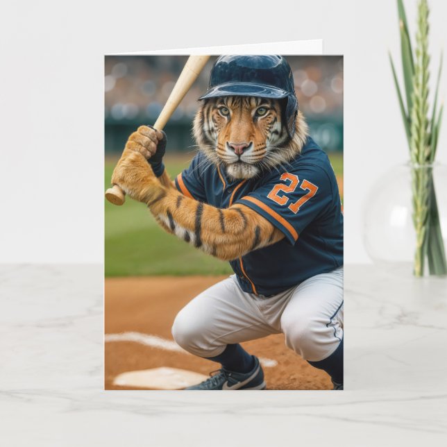 Cartão Jogador de beisebol Tiger de aniversário #27 na re (Frente)