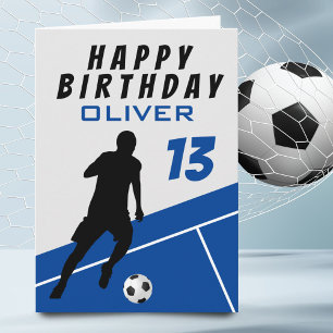 Cartão Jogador de Futebol Bola Azul Aniversário Menino