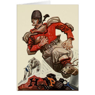 Cartão Jogador de futebol do Vintage e Mascote Bulldog