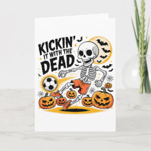 Cartão Jogador de Futebol Esqueleto de Halloween Kickin '