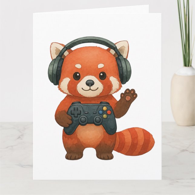Cartão Jogador Red Panda, Controladora de jogos e Fones d (Frente)