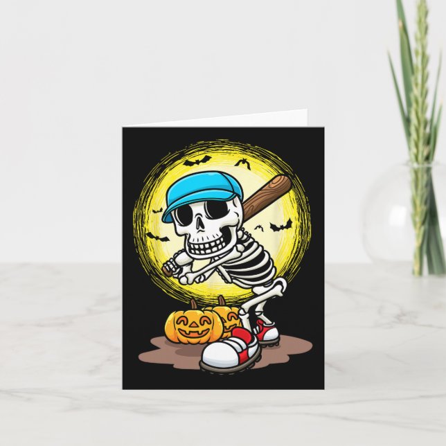 Cartão Jogador Skeleton Softball Crianças de Halloween (Frente)